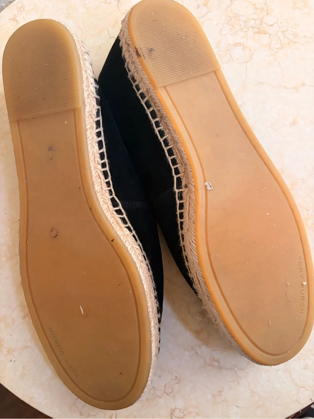 Tory Burch Black Suede Espadrille Flats with Crystal Logo